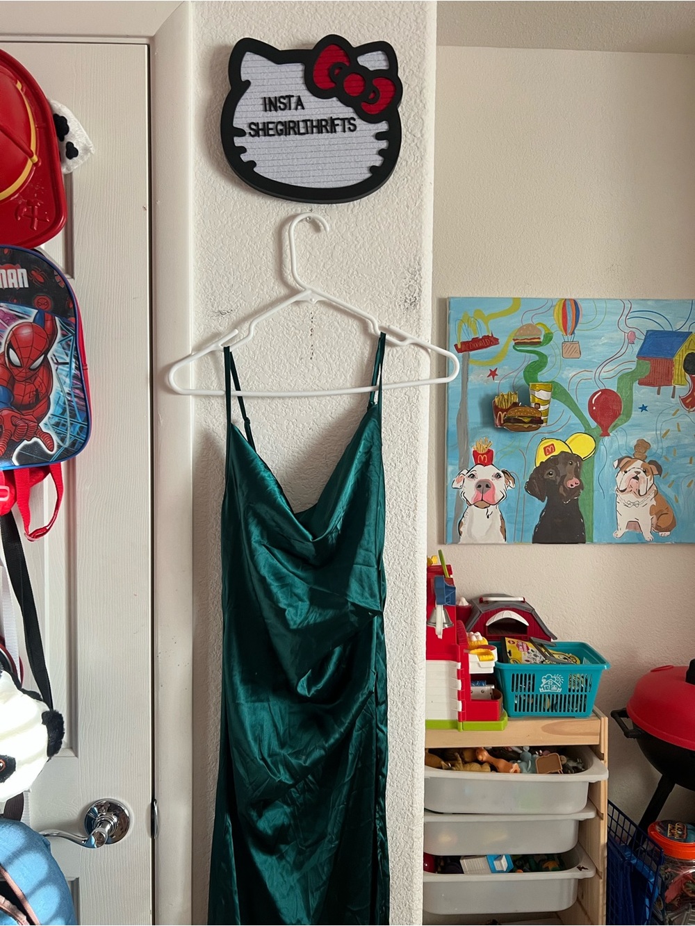 satin green dress